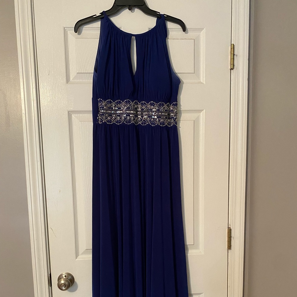 Blue Maxi Formal Dress with Beaded Waist Size 12